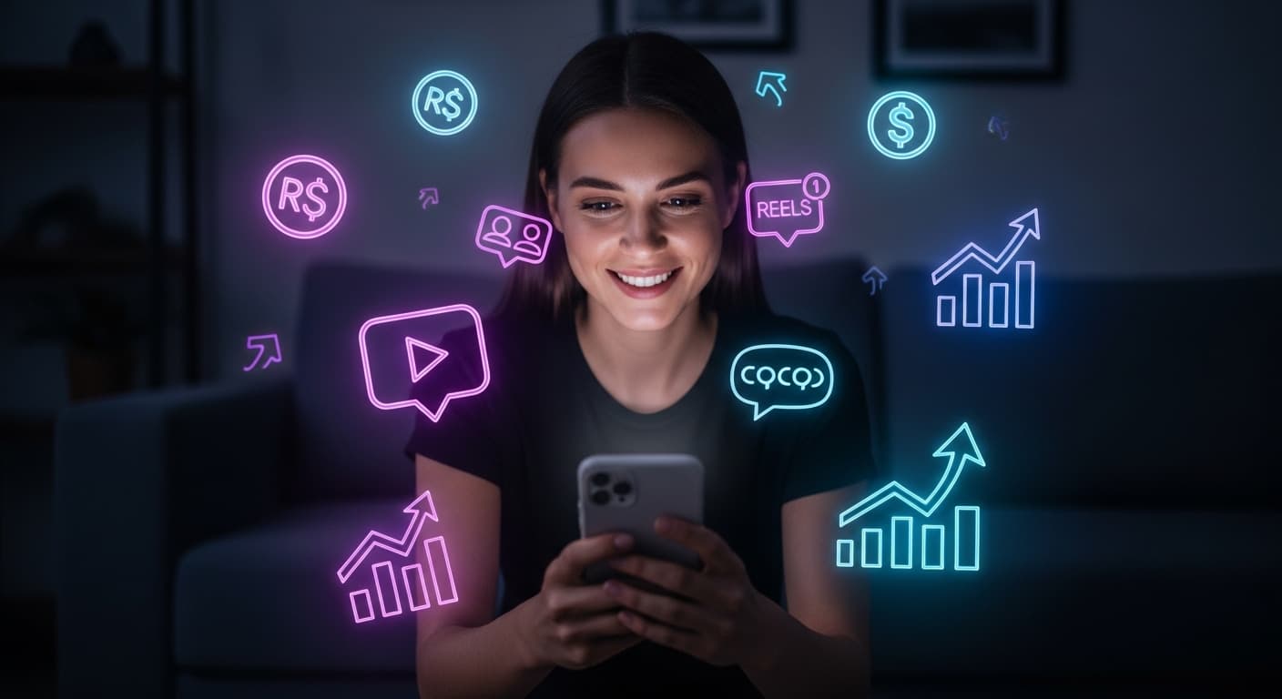 Empreendedora usando o celular