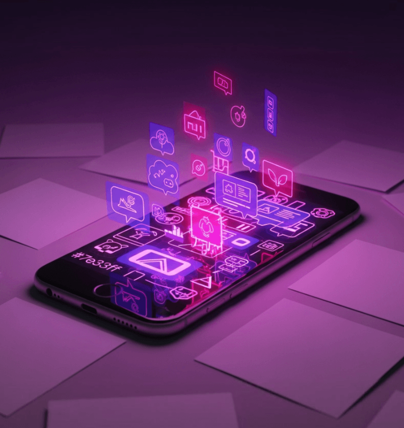 Celular com ícones de redes sociais